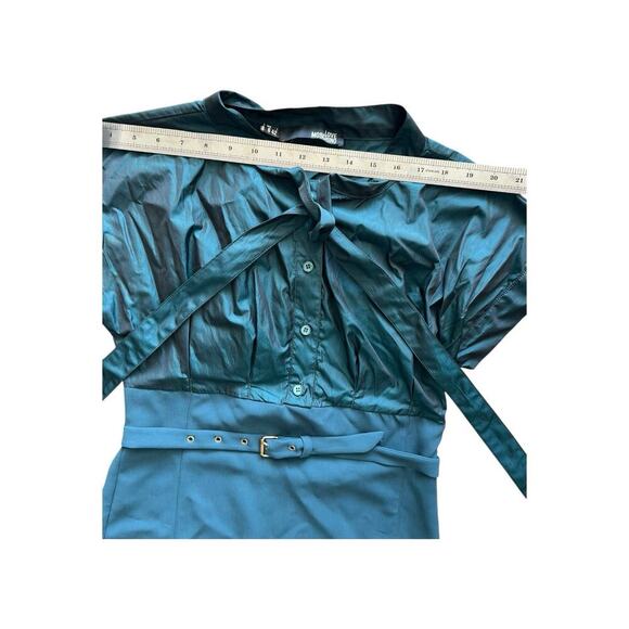 Love Moschino Size 6 Teal Belted Shirt Dress Short Sleeve Tie Front Women’s - Picture 11 of 13